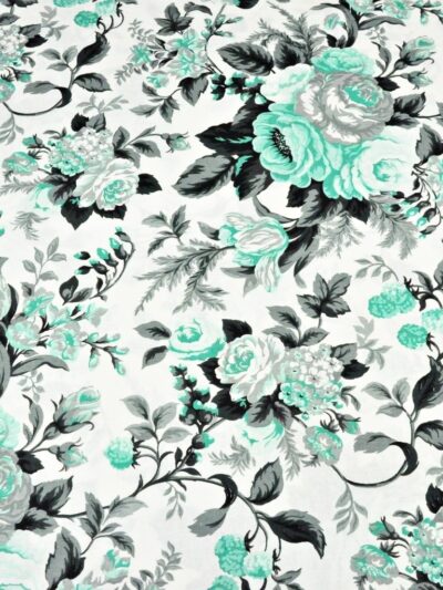 Fabric, lining fabric 50 x 80 cm - mint-grey flowers