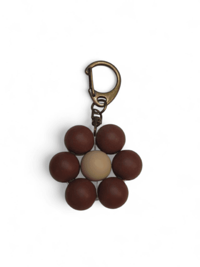 Flower Keychain - Chocolate - Antique Brass