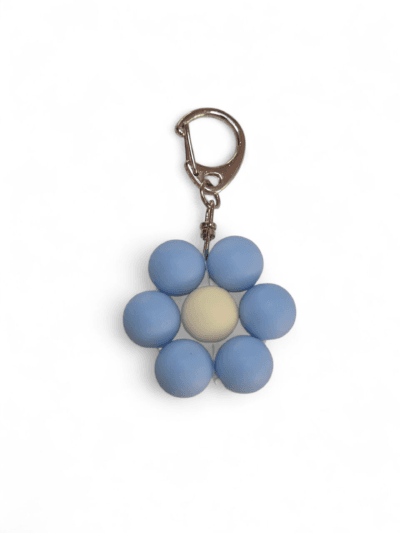 Flower Keychain - Blue - Silver