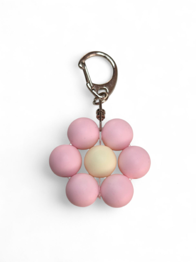 Flower keychain - powder pink - silver