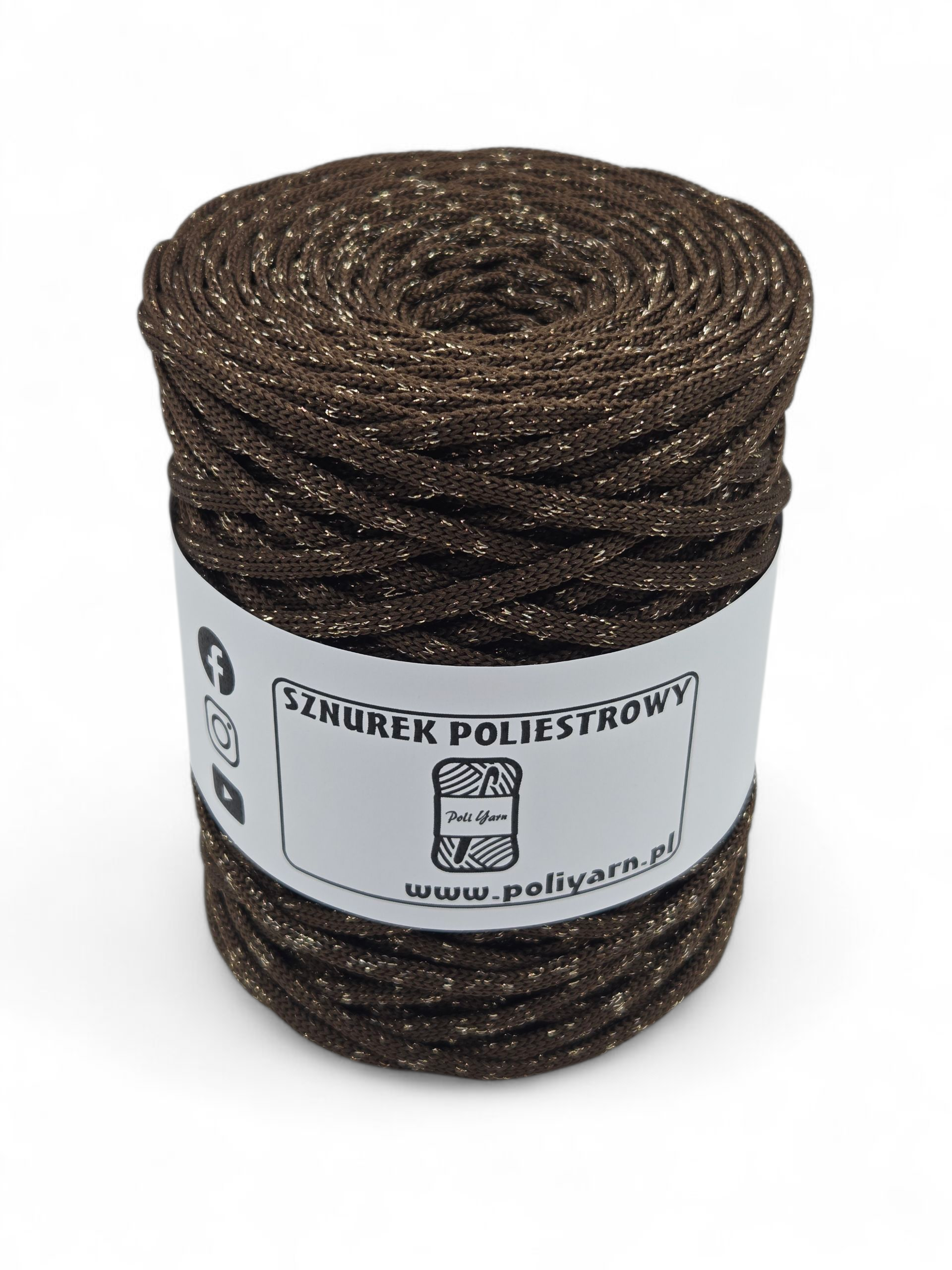 Flat polyester cord 5 mm GLITTER - chocolate + gold