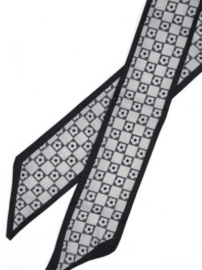 Black Bag Scarf with White and Grey Flowers