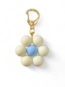 Flower Keychain - Cream + Sky Blue - Gold