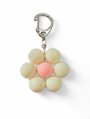 Flower Keychain - Cream + Coral - Silver