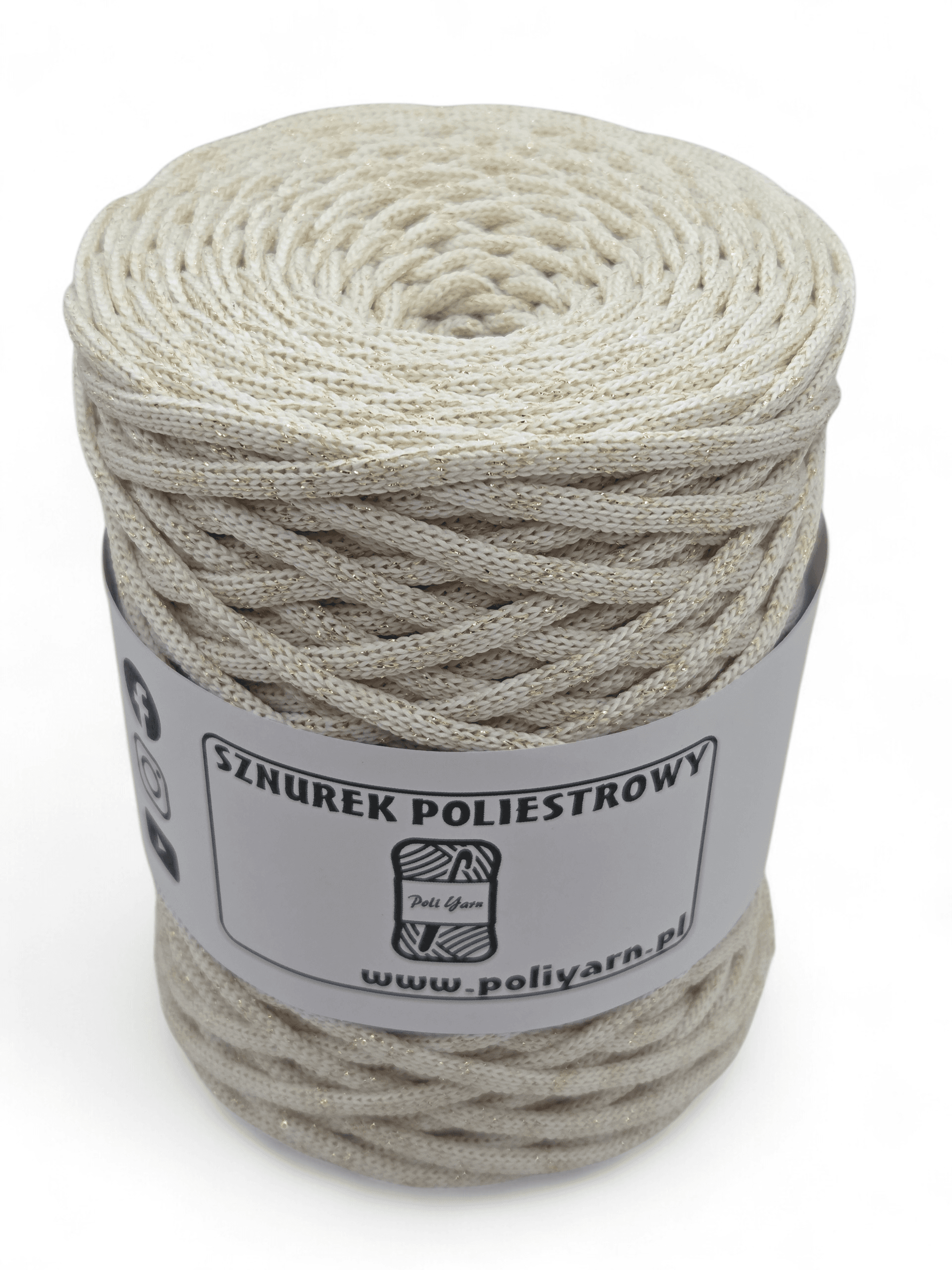 Flat polyester cord 5 mm GLITTER - snow white + gold