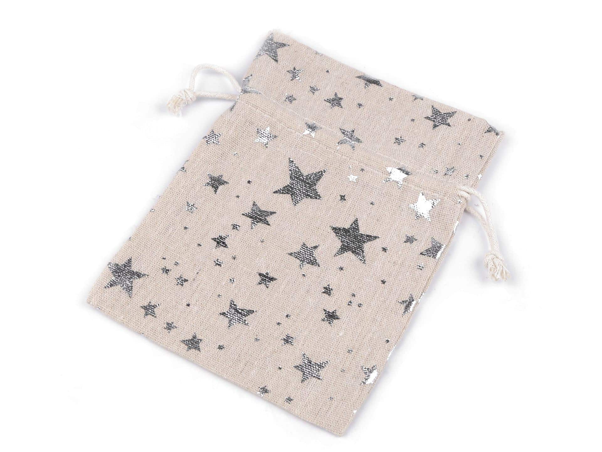 Linen gift pouch 13x18cm - silver stars - Image 2