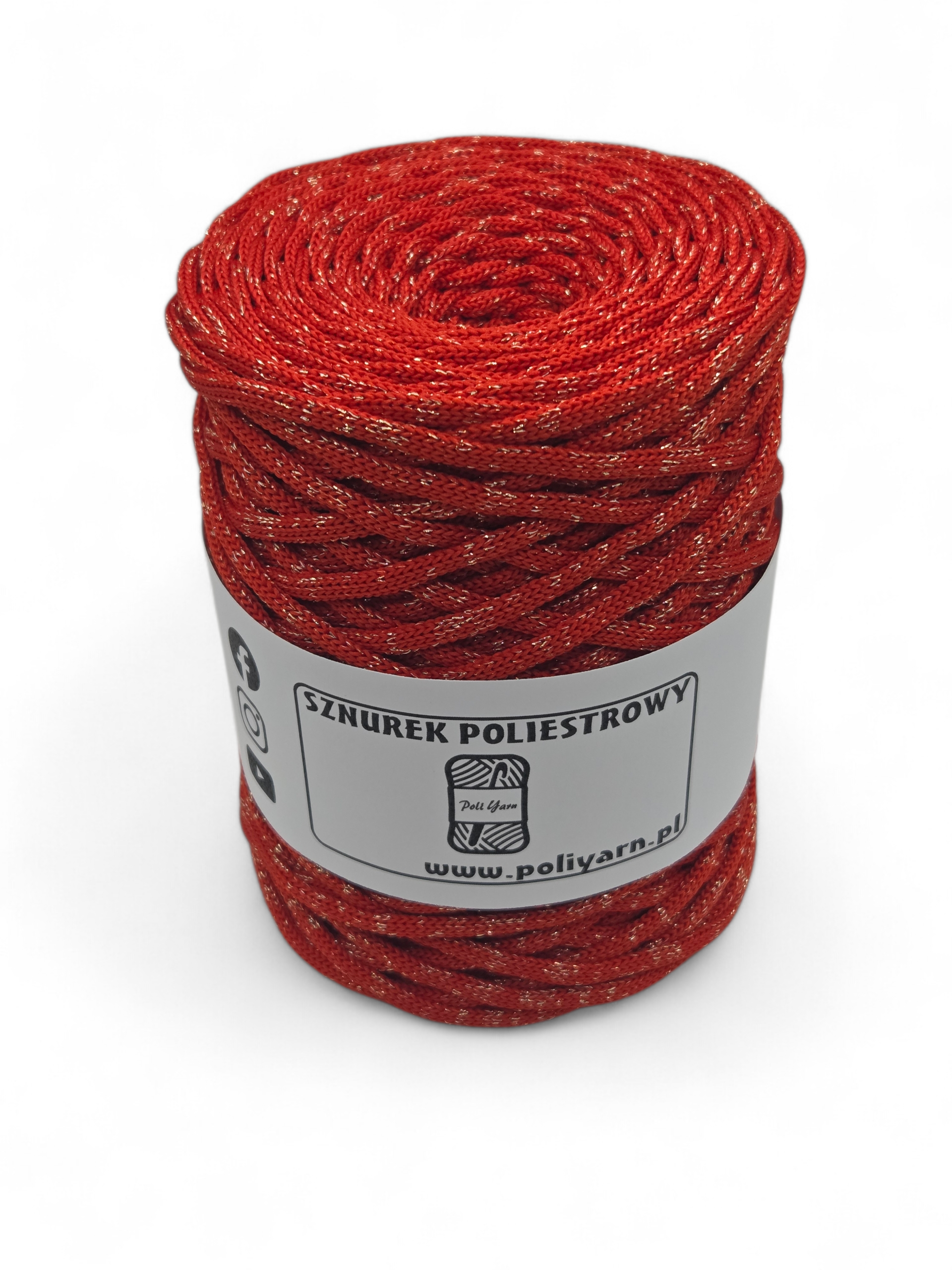 Flat polyester cord 5 mm GLITTER - red + gold
