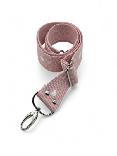 3.8 cm Decorative Fanny Pack Strap - Pink with White Hearts, Silver Hardware