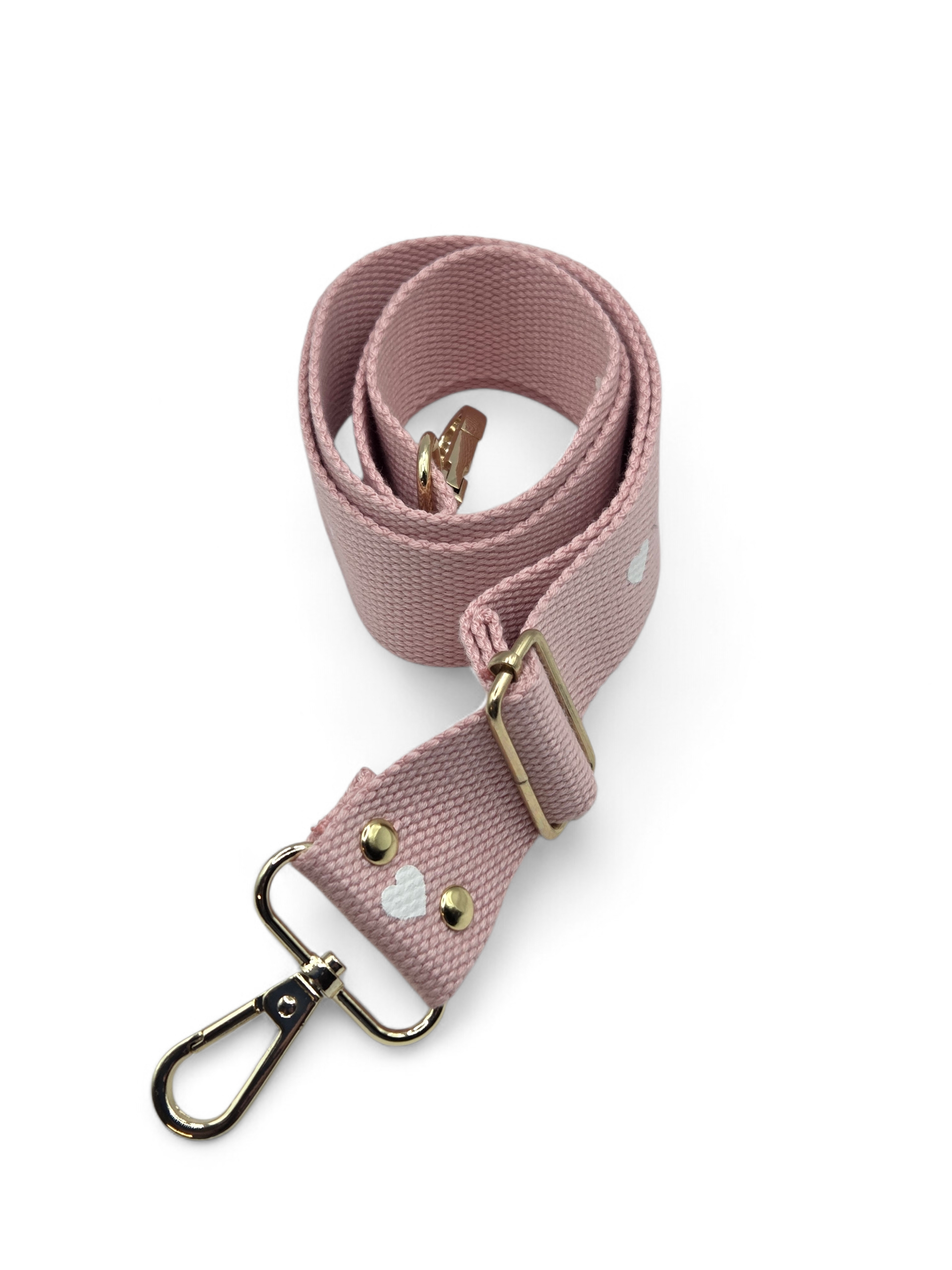 3.8 cm Decorative Fanny Pack Strap - Pink with White Hearts - Gold Hardware