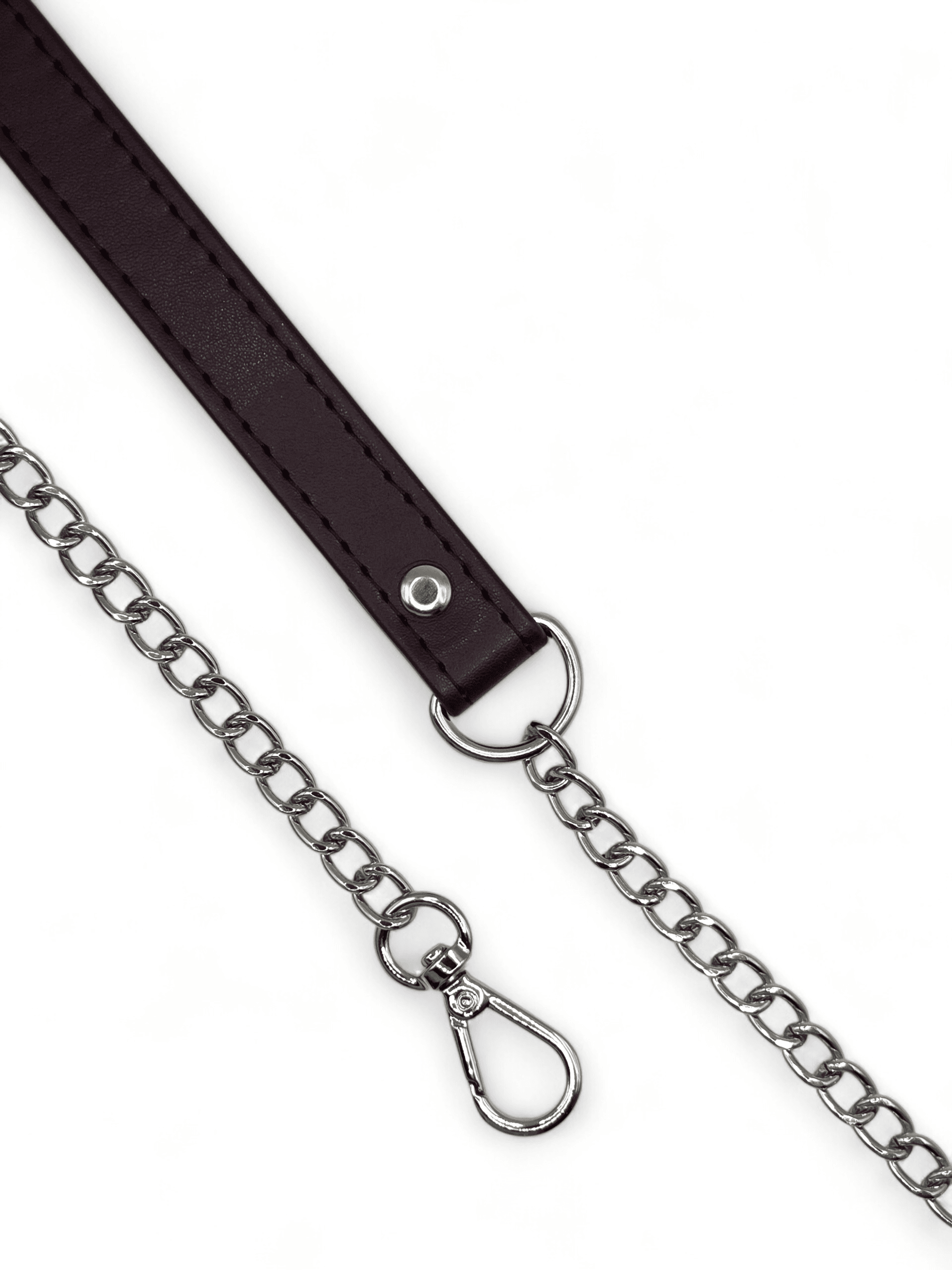 Eco leather belt with chain 120 cm - burgundy + silver