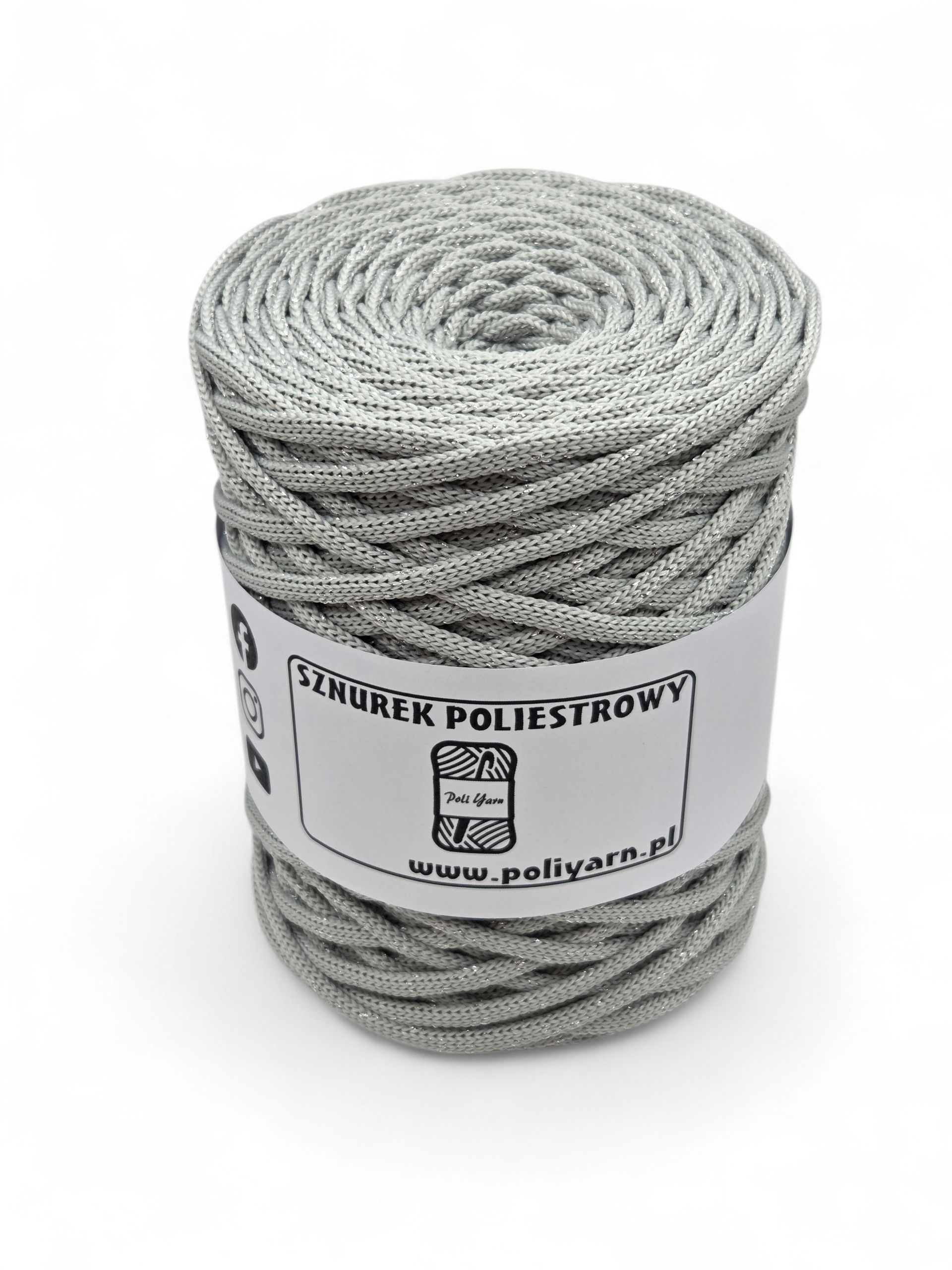 Flat polyester cord 5 mm GLITTER - light grey + silver