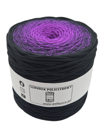 Sznurek poliestrowy płaski 5 mm ombre - 250 m - ultrafiolet/czarny