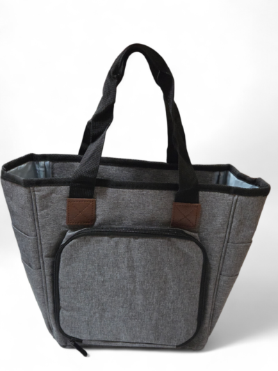 Knitting bag with pockets and compartments for accessories