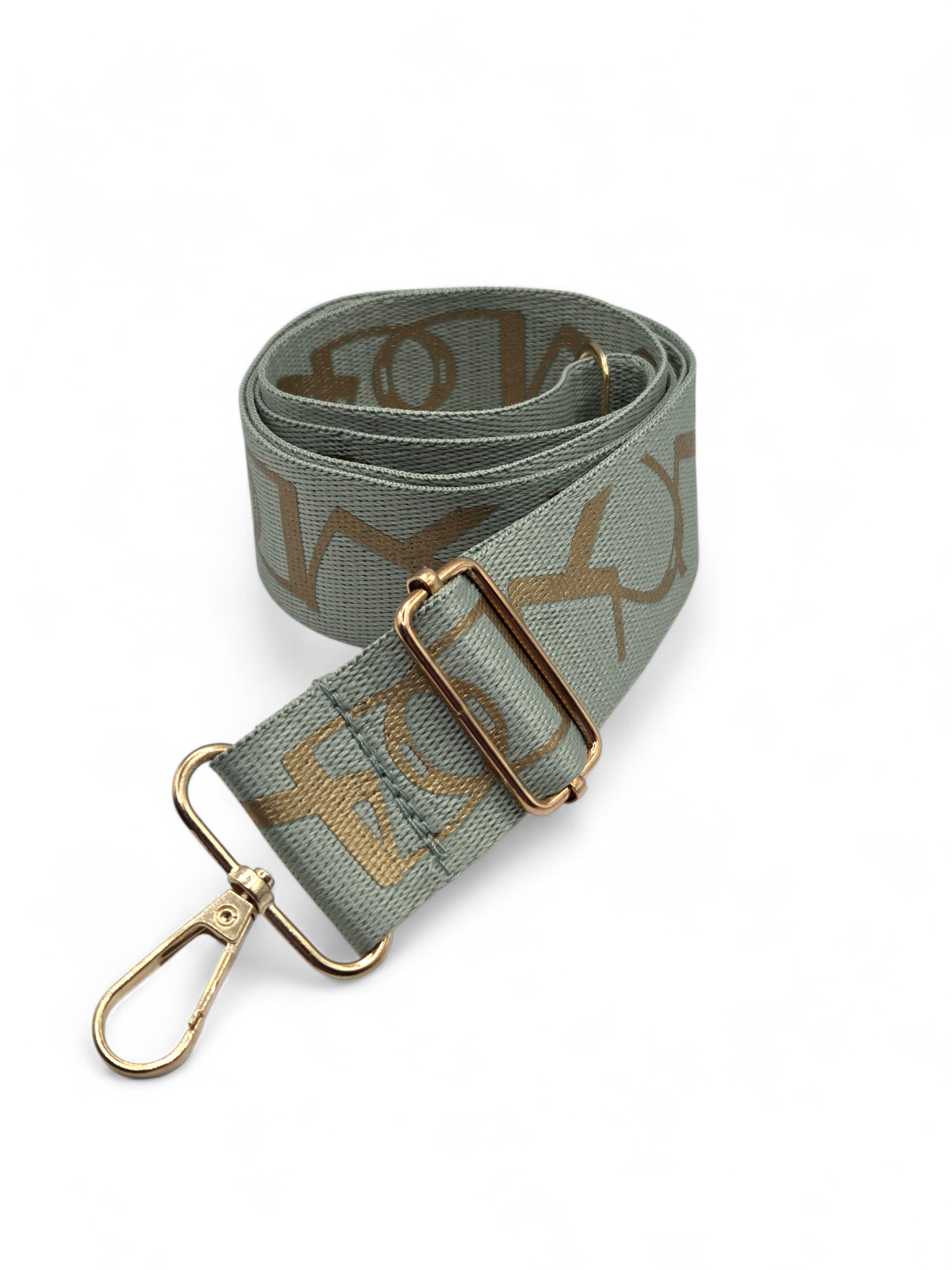Decorative strap - pistachio with gold lettering - gold hardware