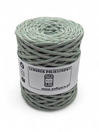 Sznurek poliestrowy płaski 5 mm GLITTER - NOC KAIRU - pistacja