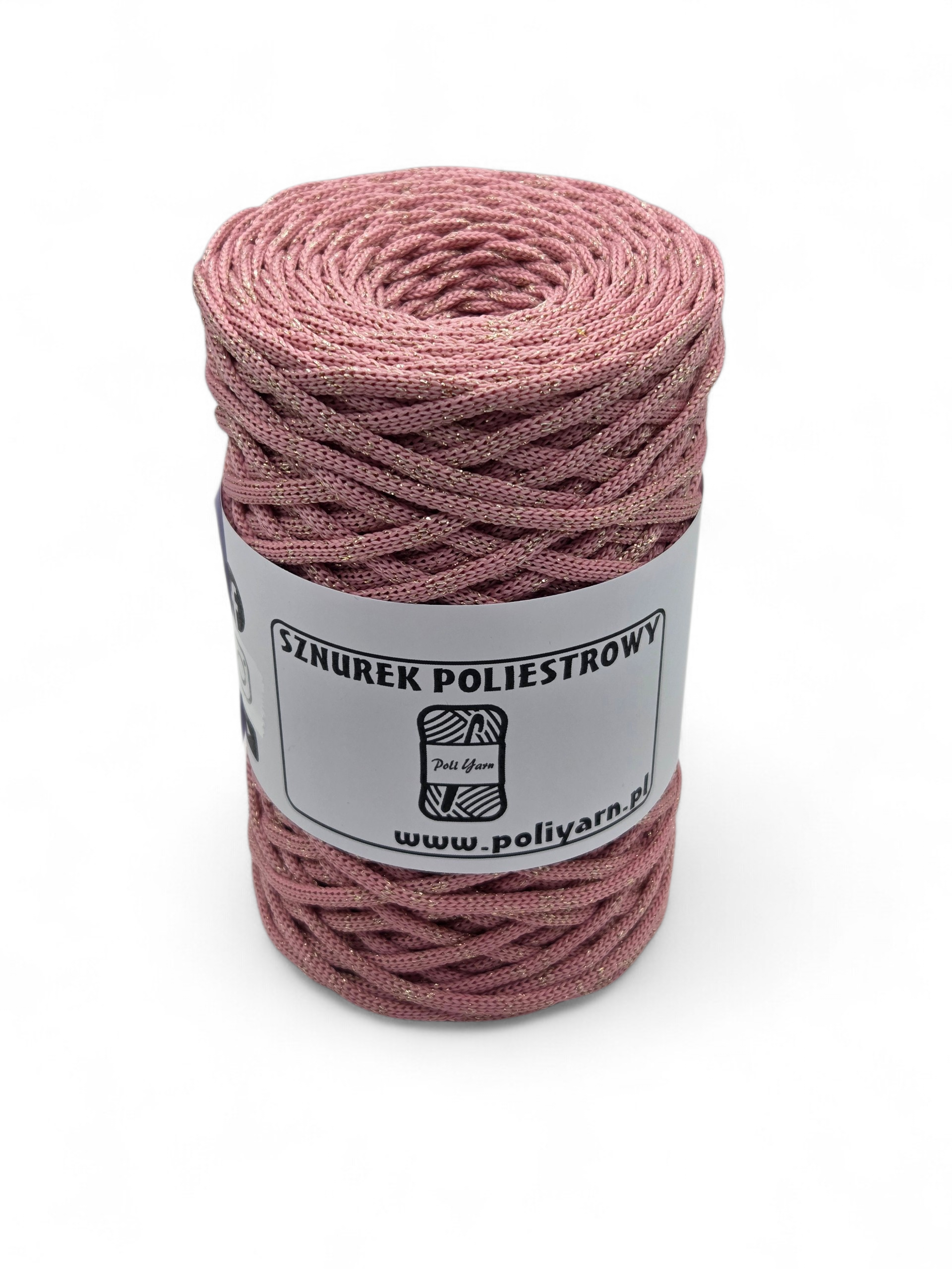 Sznurek poliestrowy płaski 3 mm GLITTER - cukierkowy róż + złoto