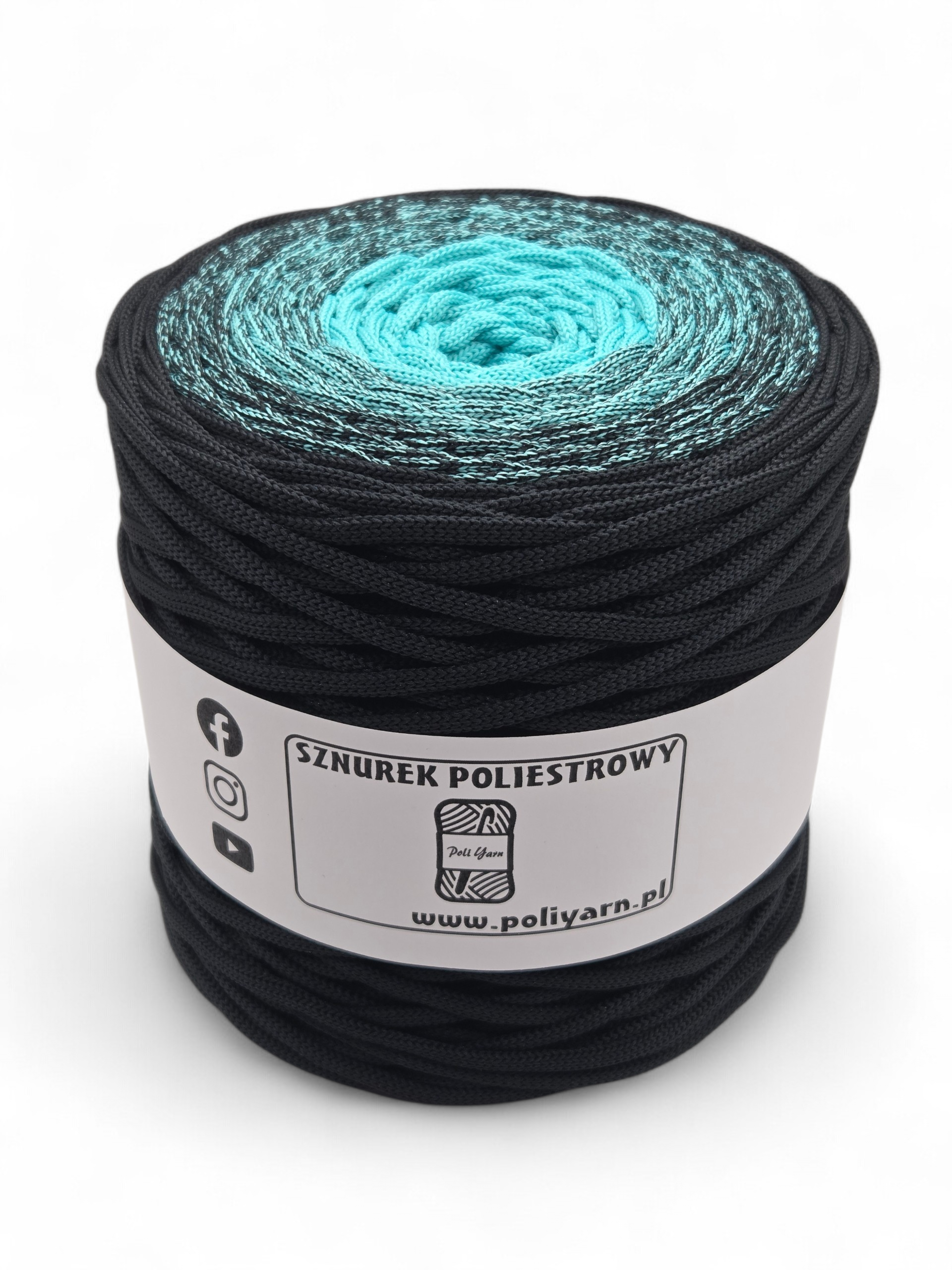 Sznurek poliestrowy płaski 5 mm ombre - 250 m - turkus/czarny