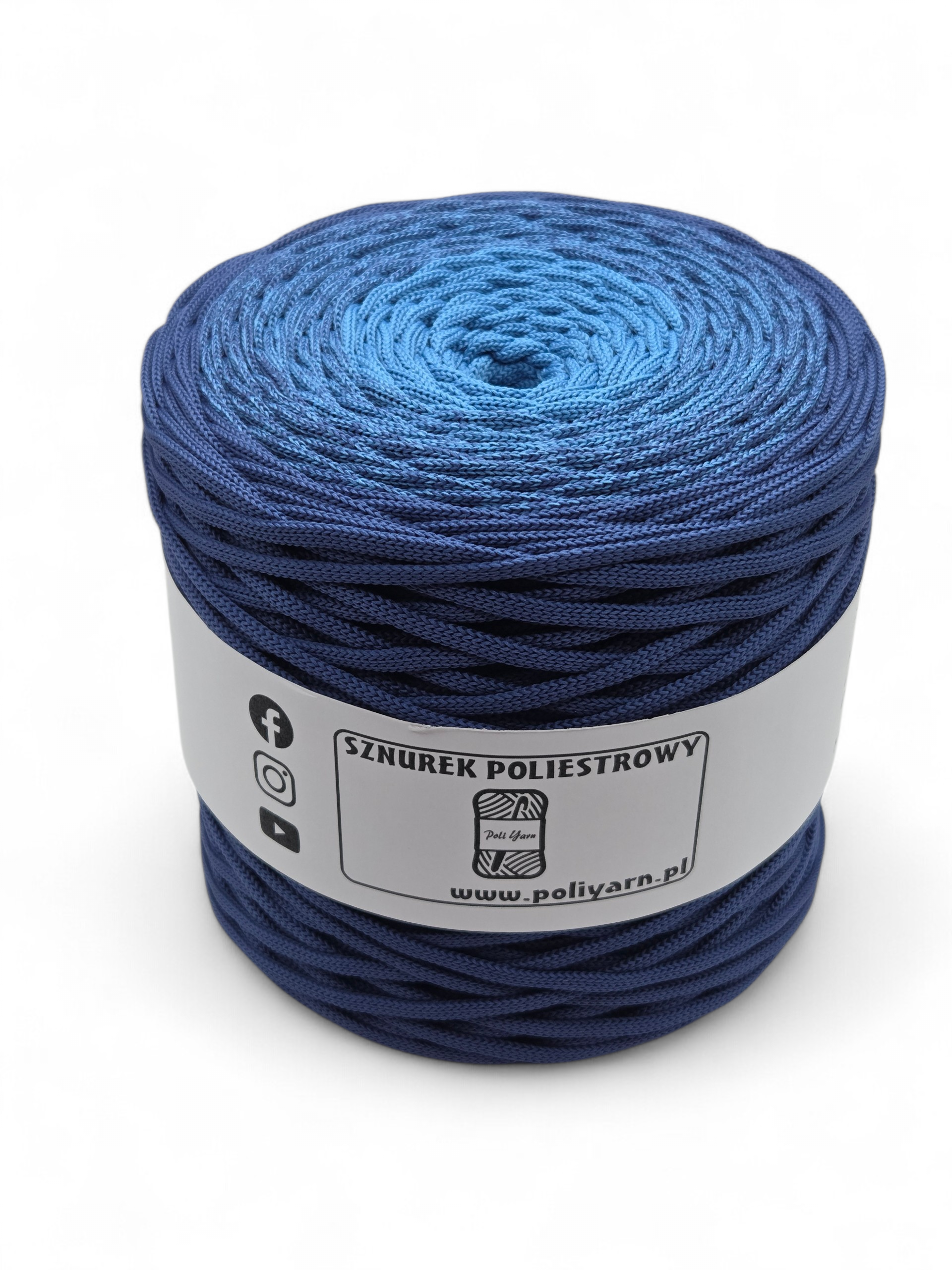 Sznurek poliestrowy płaski 5 mm ombre - 250 m - jasny jeans/ciemny jeans