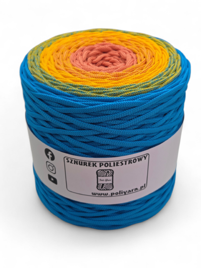 Sznurek poliestrowy płaski 5 mm ombre - 250 m - koral/mango/lazur