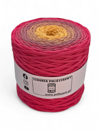 Flat polyester cord 5 mm ombre - 250 m - orange/dark purple/plum (Kopia)
