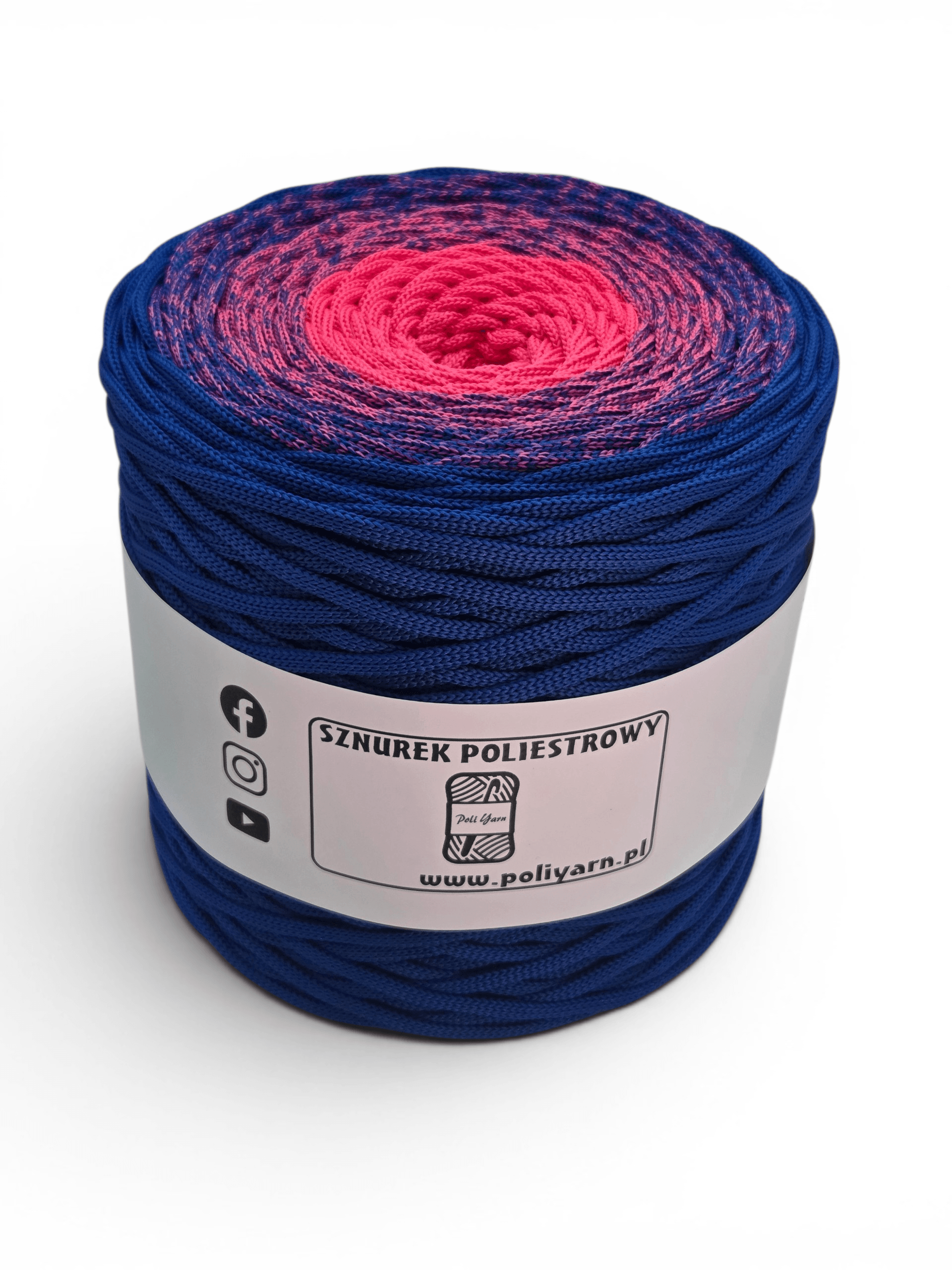 Sznurek poliestrowy płaski 5 mm ombre - 250 m - chabrowy/fuksja
