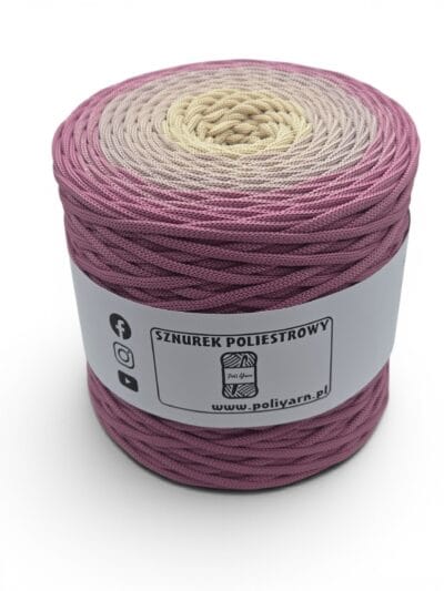 Sznurek poliestrowy płaski 5 mm ombre - 250 m - jagodowy shake/brudny róż/biszkopt