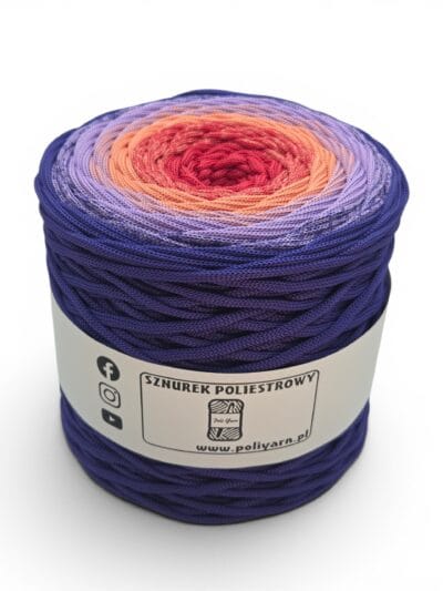 Flat polyester cord 5 mm ombre - 250 m - orange/dark purple/plum (Kopia) (Kopia)