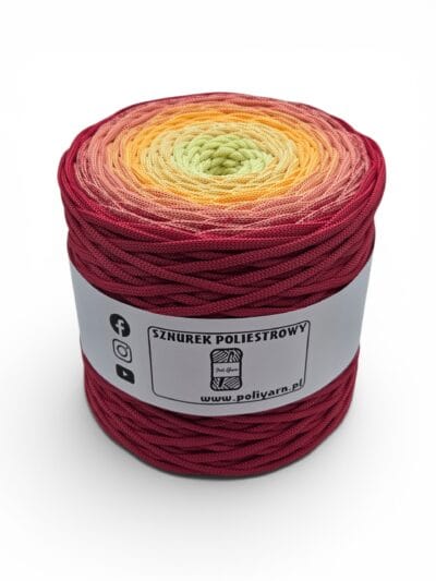 Flat polyester cord 5 mm ombre - 250 m - orange/dark purple/plum (Kopia) (Kopia)