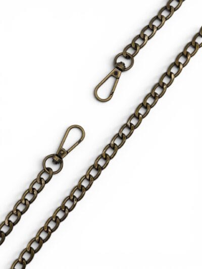 Łańcuszek do torebki z karabińczykami 120 cm - średni płaski - stary mosiądz