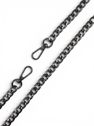 Łańcuszek do torebki z karabińczykami 120 cm - średni płaski - czarny