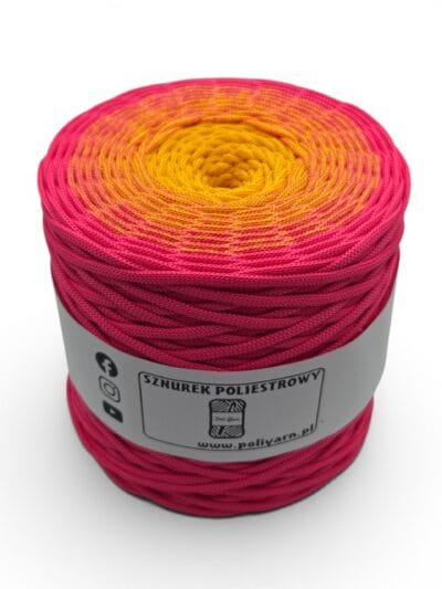 Sznurek poliestrowy płaski 5 mm ombre - 250 m - fuksja/mango