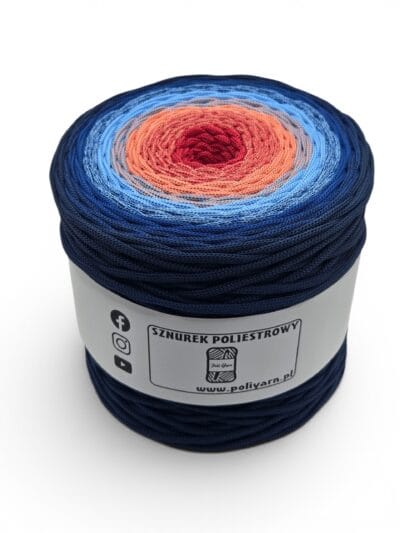 Flat polyester cord 5 mm ombre - 250 m - orange/dark purple/plum (Kopia) (Kopia)