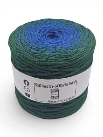 Sznurek poliestrowy płaski 5 mm ombre - 250 m - butelkowa zieleń/chabrowy - SUPEŁEK W ŚRODKU