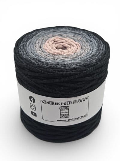 Sznurek poliestrowy płaski 5 mm ombre - 250 m - czarny/ciemny szary/brudny róż