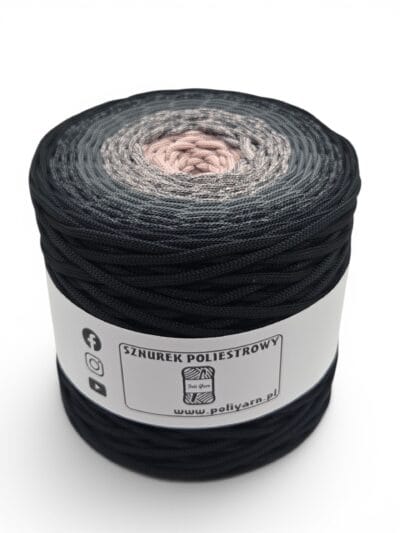 Sznurek poliestrowy płaski 5 mm ombre - 250 m - czarny/grafit/brudny róż