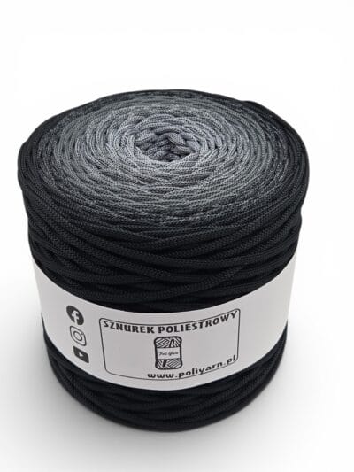 Sznurek poliestrowy płaski 5 mm ombre - 250 m - czarny/grafit/ciemny szary