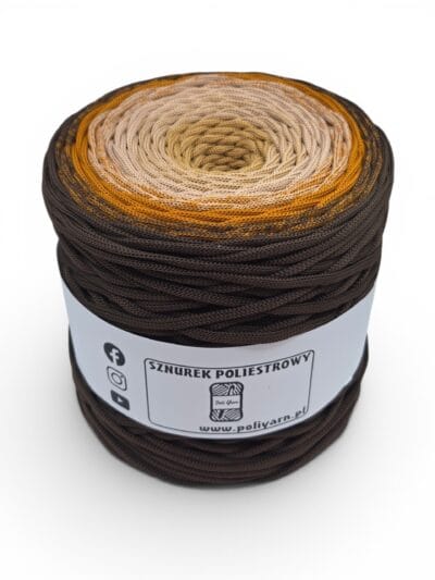 Sznurek poliestrowy płaski 5 mm ombre - 200 m - czekolada/cynamon/ciastko/toffi