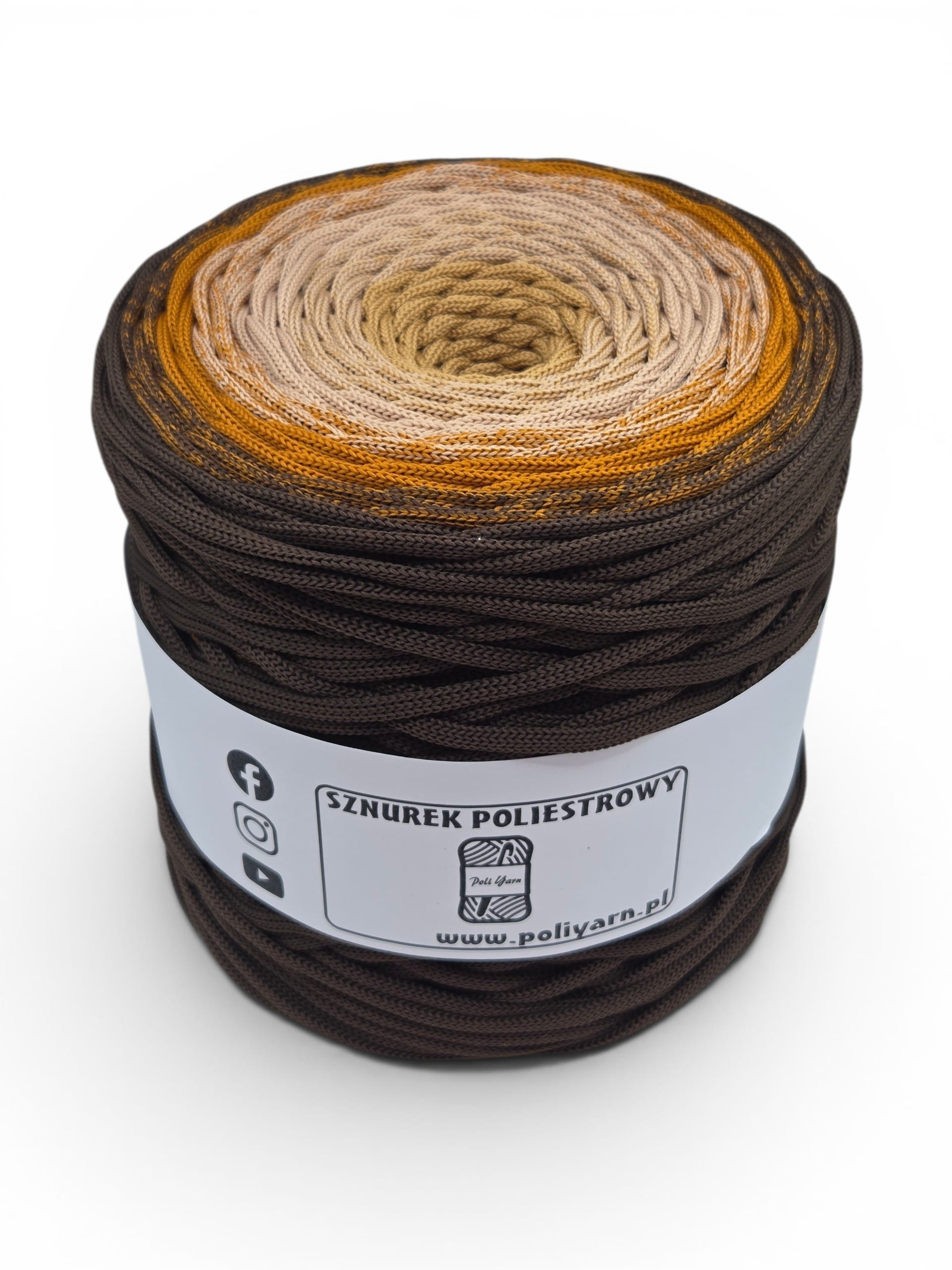 Sznurek poliestrowy płaski 5 mm ombre - 200 m - czekolada/cynamon/ciastko/toffi
