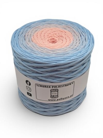 Flat polyester cord 5 mm ombre - 250 m - blue/powder pink