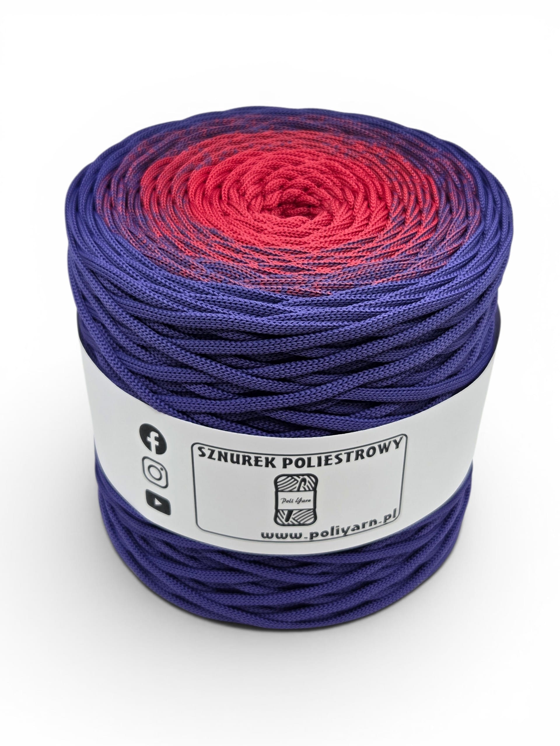 Sznurek poliestrowy płaski 5 mm ombre - 250 m - fiołkowy/malina