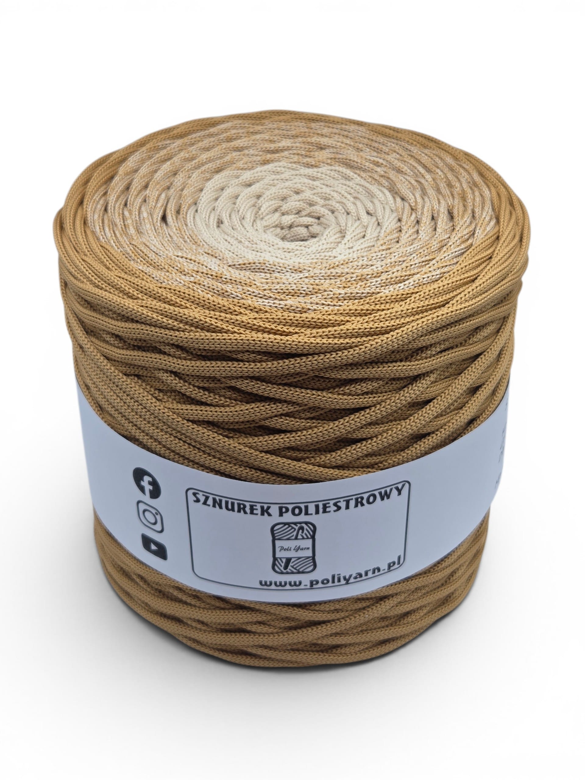 Sznurek poliestrowy płaski 5 mm ombre - 250 m - toffi/biszkopt