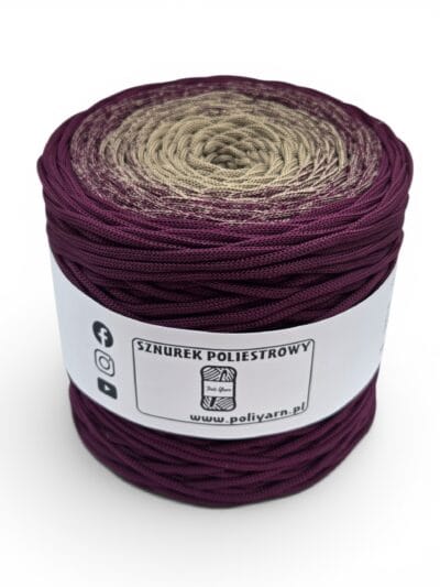 Sznurek poliestrowy płaski 5 mm ombre - 250 m - śliwka/mokka - SUPEŁEK W ŚRODKU