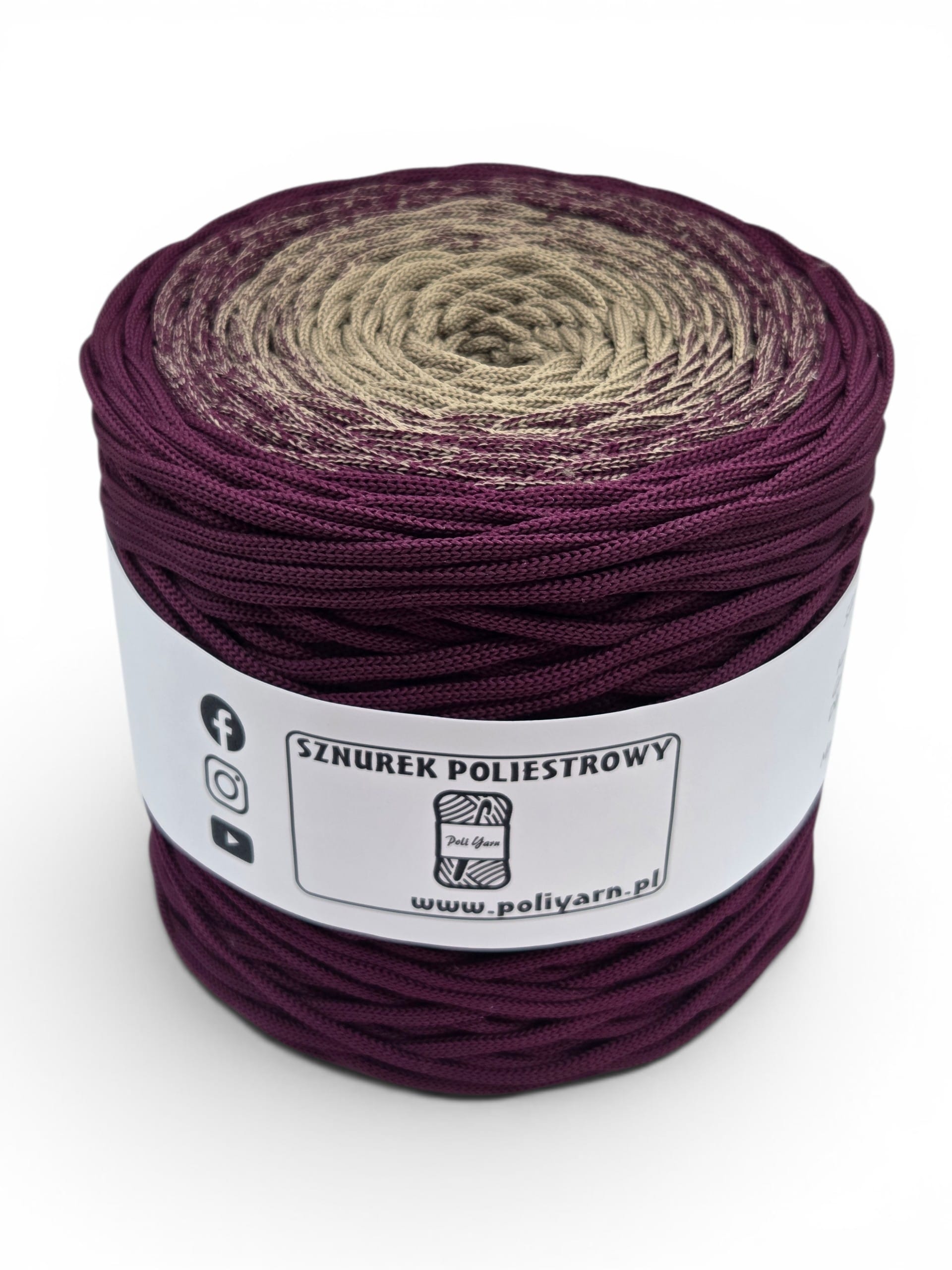 Sznurek poliestrowy płaski 5 mm ombre - 250 m - śliwka/mokka