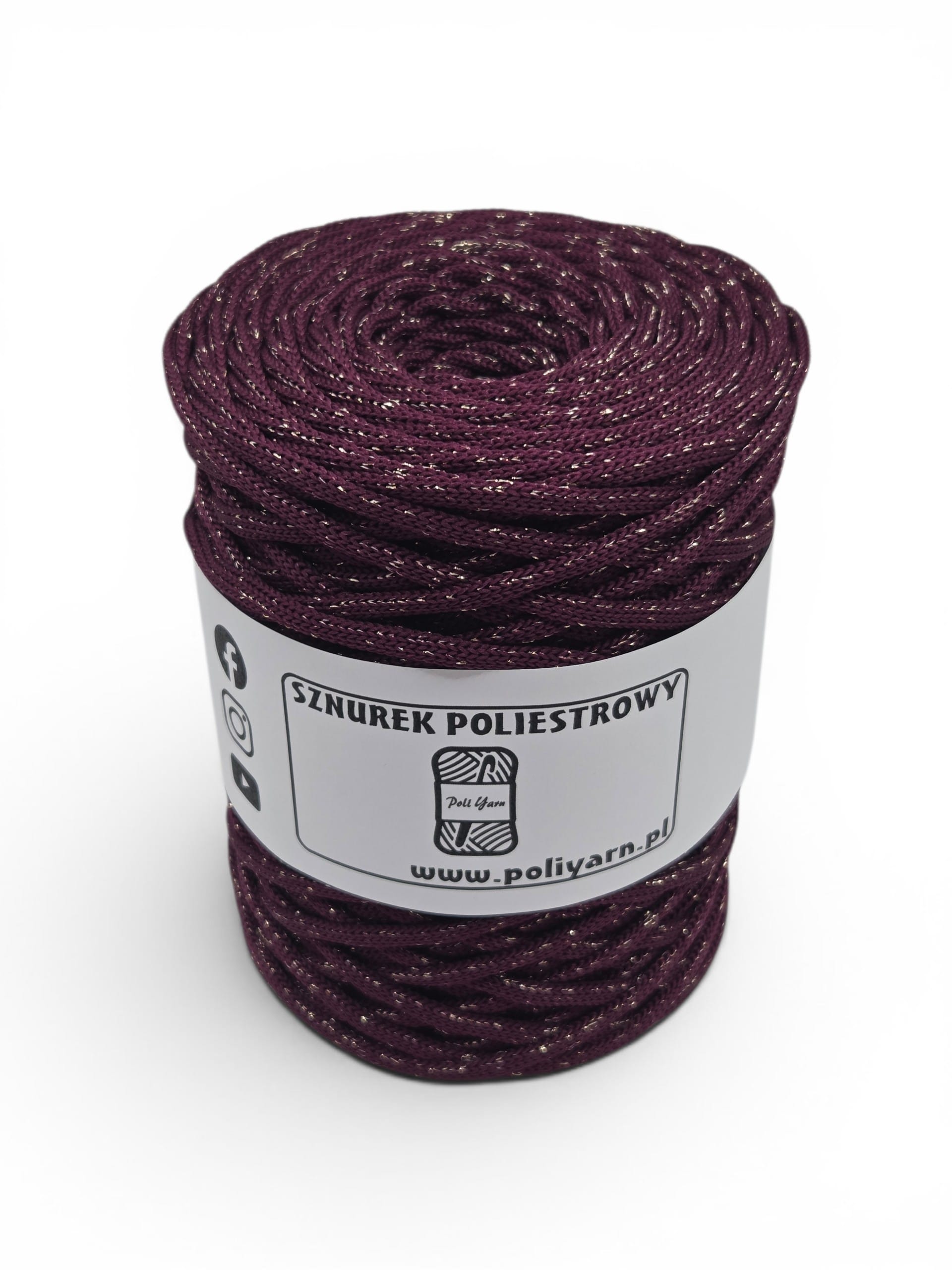 Sznurek poliestrowy płaski 5 mm GLITTER - śliwka + złoto