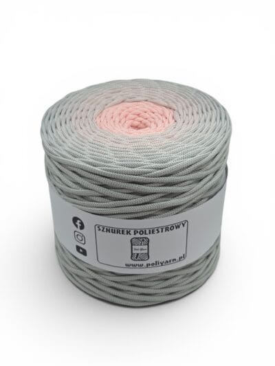 Sznurek poliestrowy płaski 5 mm ombre - 250 m - jasny szary/pudrowy róż