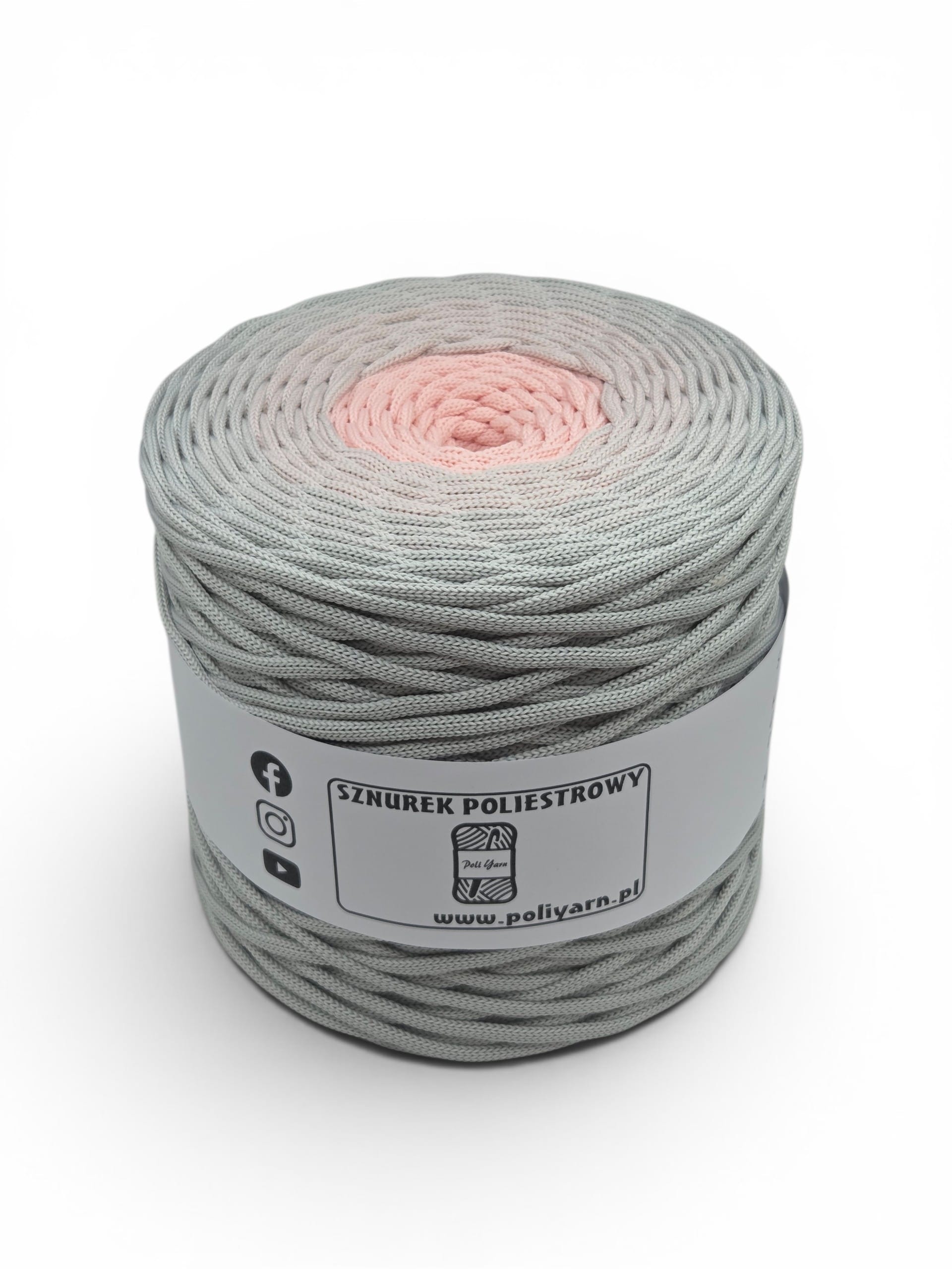 Sznurek poliestrowy płaski 5 mm ombre - 250 m - jasny szary/pudrowy róż