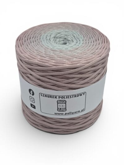 Sznurek poliestrowy płaski 5 mm ombre - 250 m - brudny róż/jasny szary