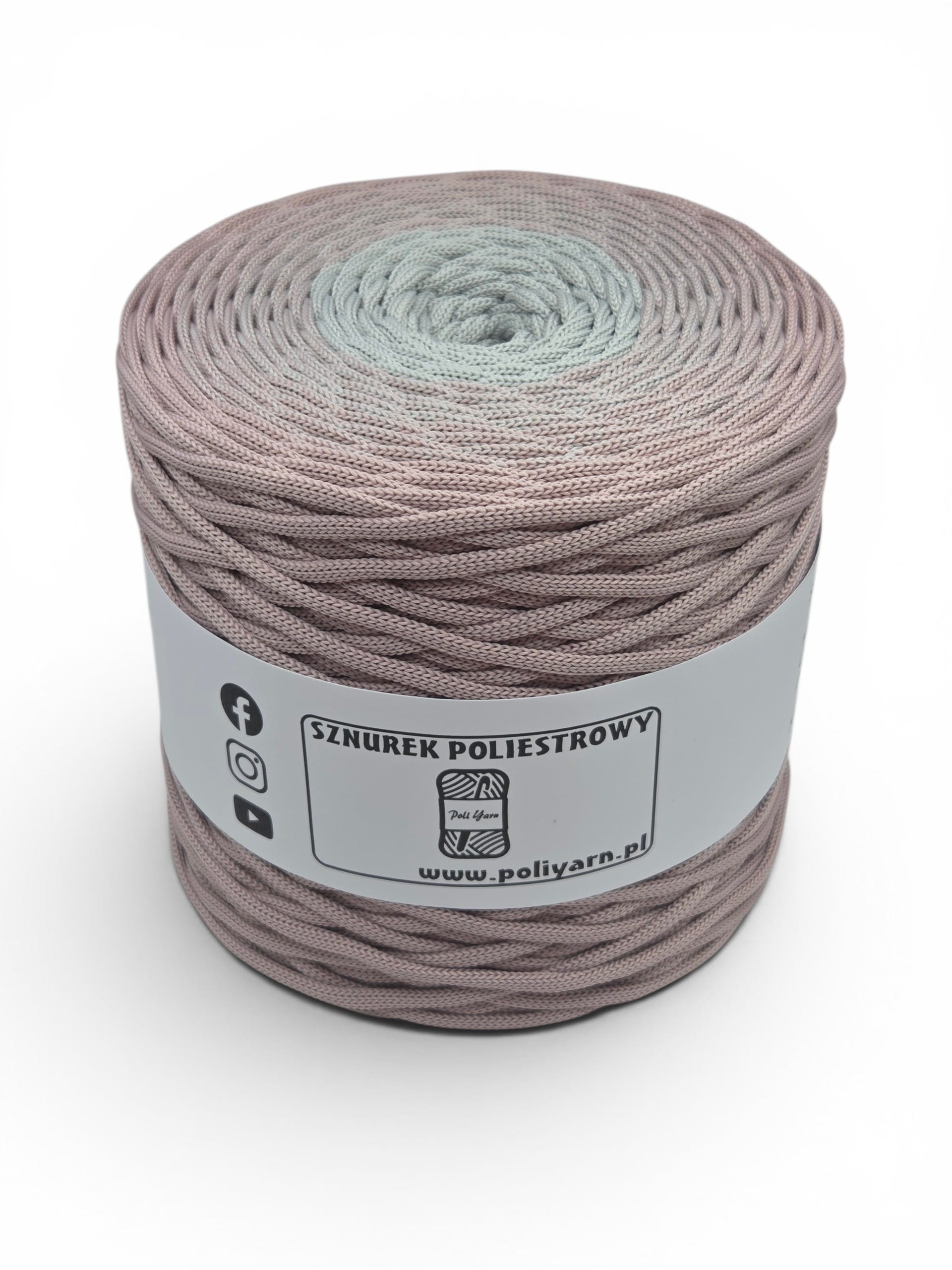 Sznurek poliestrowy płaski 5 mm ombre - 250 m - brudny róż/jasny szary