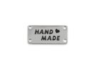Metka metalowa do przyszycia "Handmade" prostokąt - srebrna