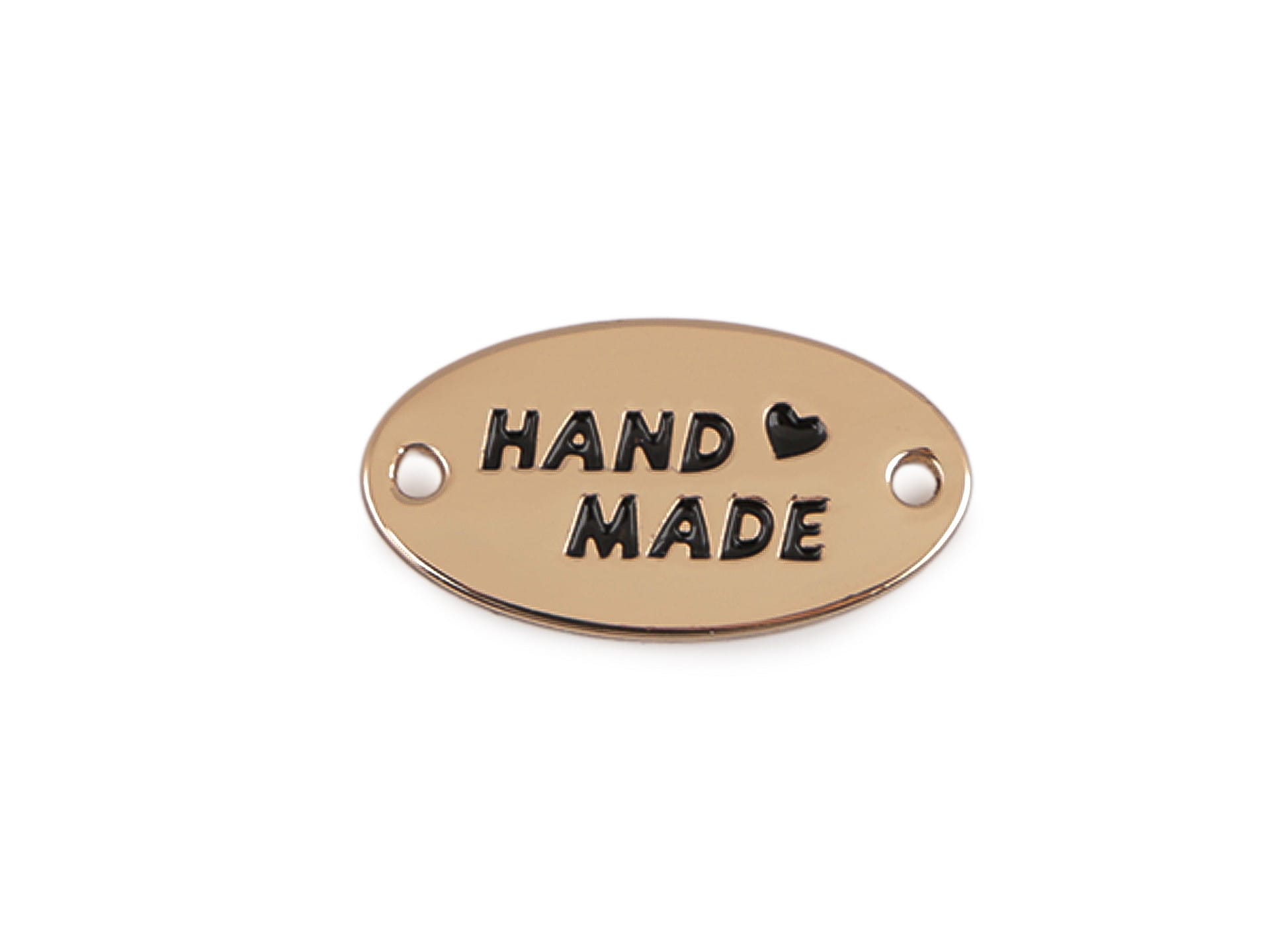 Metka metalowa do przyszycia "Handmade" owal - złota